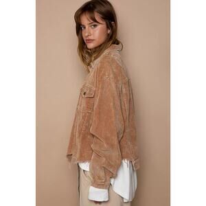 POL Wide Wale Corduroy Raw Hem Jacket Button Front Deconstructed Womens